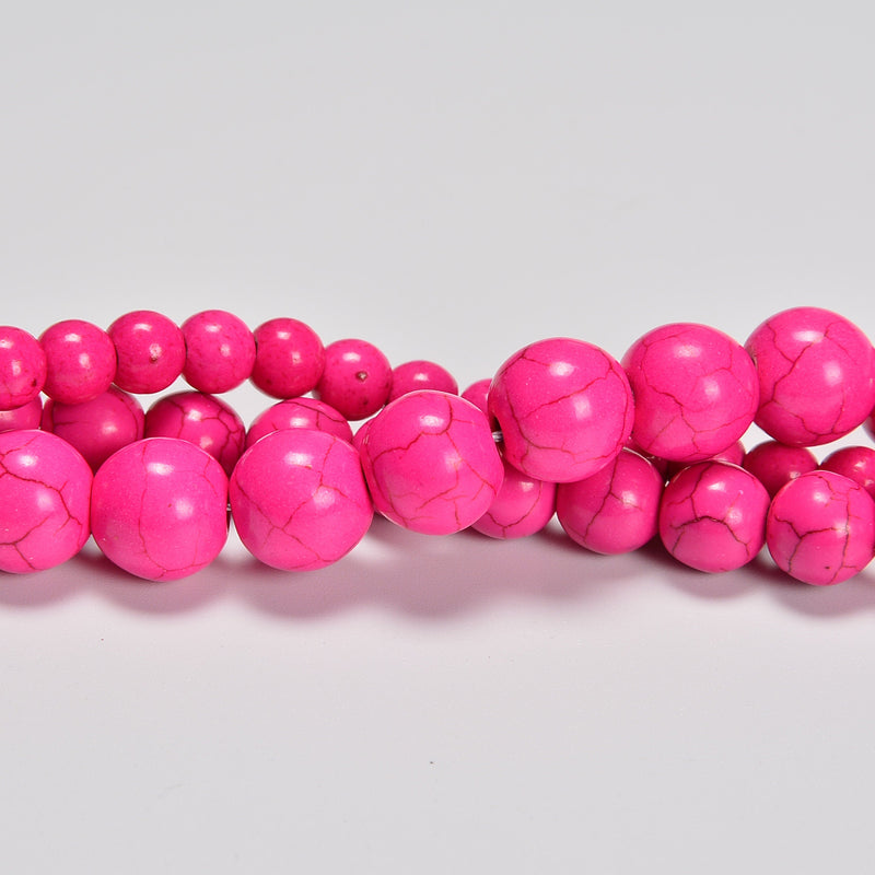 Fuchsia Howlite Turquoise / Pink Howlite Turquoise Smooth Round Loose Beads 4mm-10mm - 15.5" Strand