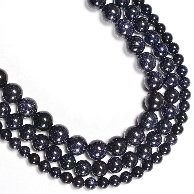 Blue Sandstone / Blue Goldstone Smooth Round Loose Beads 4mm-12mm - 15.5" Strand