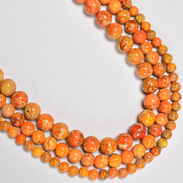 Orange Sediment Jasper Smooth Round Loose Beads 4mm-12mm - 15.5" Strand