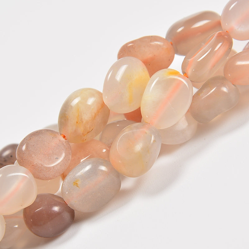 Multi Color Moonstone Smooth Pebble Nugget Loose Beads 6-8mm, 8-12mm - 15" Strand