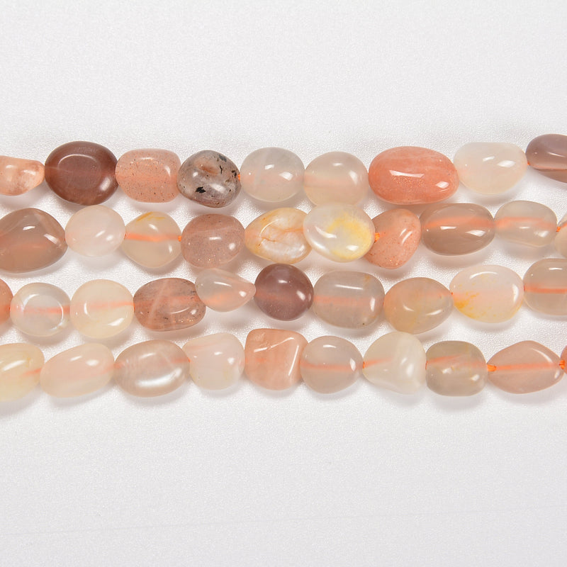 Multi Color Moonstone Smooth Pebble Nugget Loose Beads 6-8mm, 8-12mm - 15" Strand