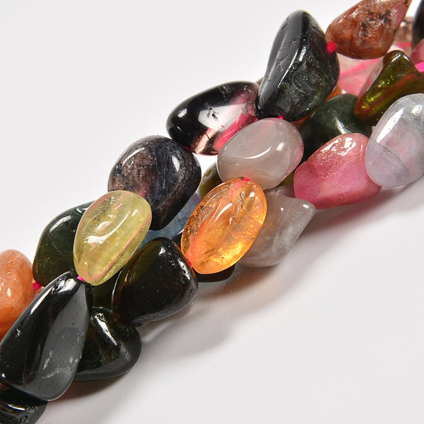 Multi Tourmaline Smooth Pebble Nugget Loose Beads 6-8mm, 8-12mm - 15" Strand
