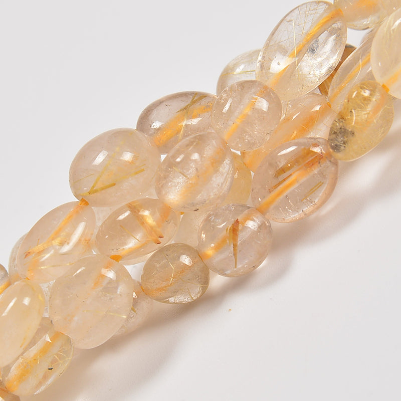 Golden Rutilated Quartz Smooth Pebble Nugget Loose Beads 6-8mm, 8-12mm - 15" Strand