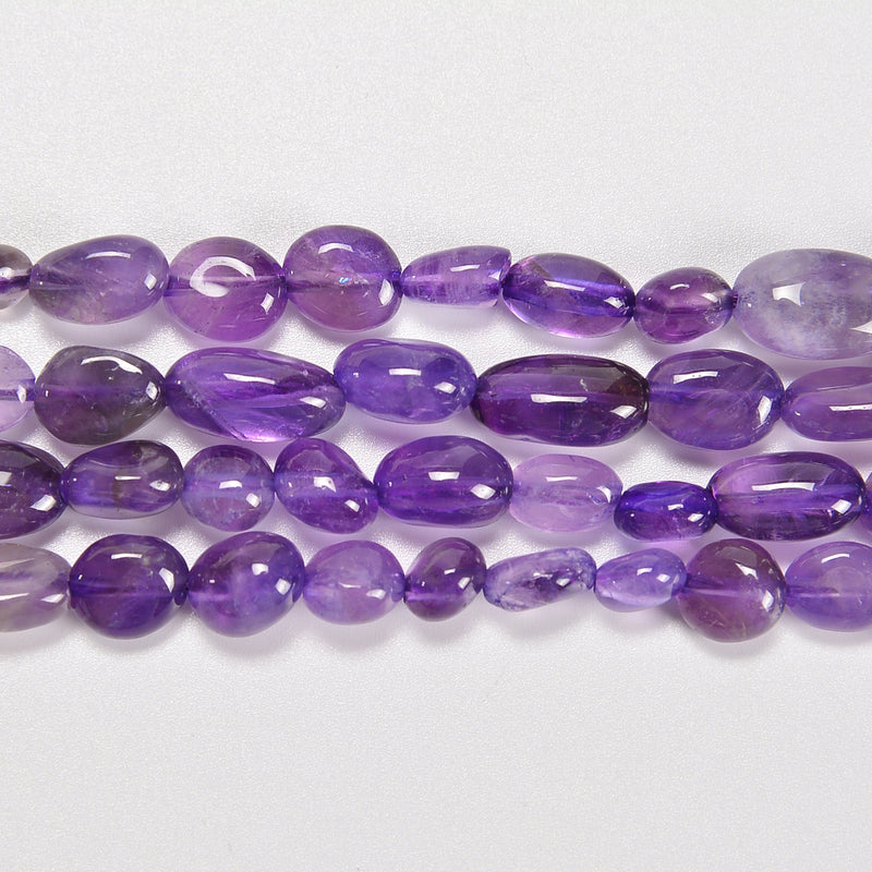 Amethyst Smooth Pebble Nugget Loose Beads 6-8mm, 8-12mm - 15" Strand