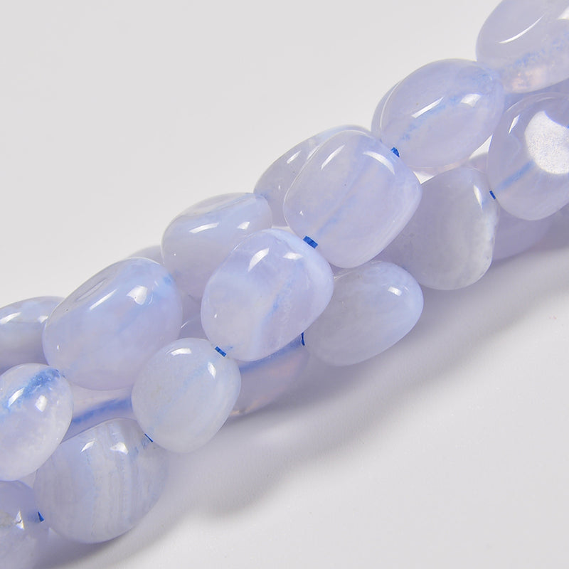 Blue Lace Agate Smooth Pebble Nugget Loose Beads 6-8mm, 8-12mm - 15" Strand
