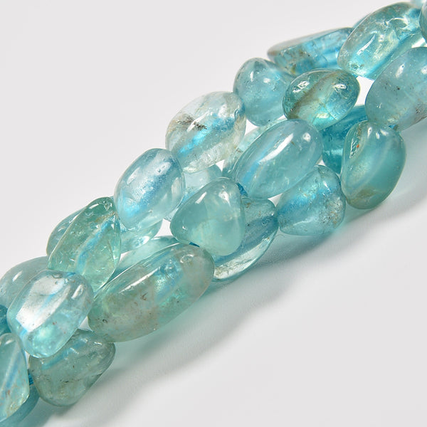 Neon Blue Apatite Smooth Pebble Nugget Loose Beads 6-8mm, 8-12mm - 15" Strand