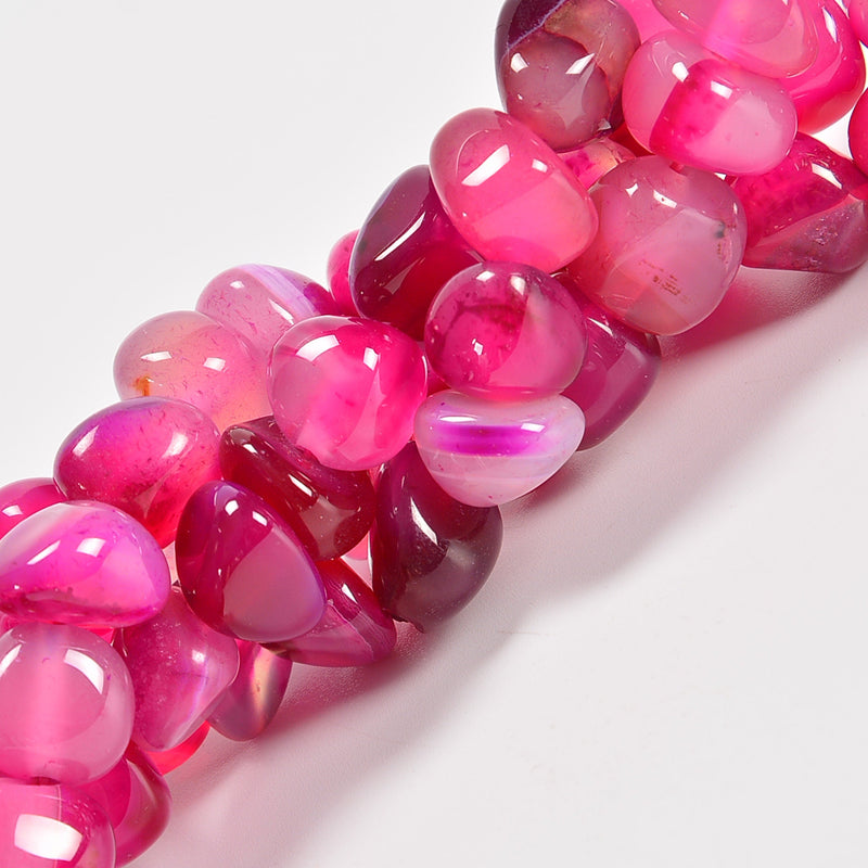 Fuchsia Stripe Agate / Pink Stripe Agate Smooth Center Drilled Nugget Loose Beads 10-12mm - 15" Strand
