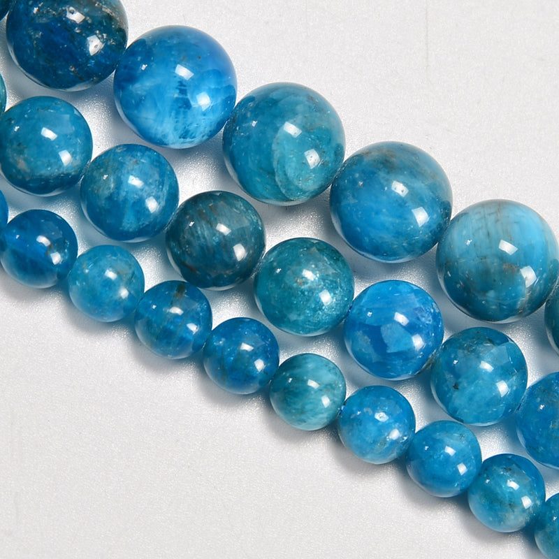 Nice Blue Apatite Smooth Round Loose Beads 6mm-10mm - 15" Strand