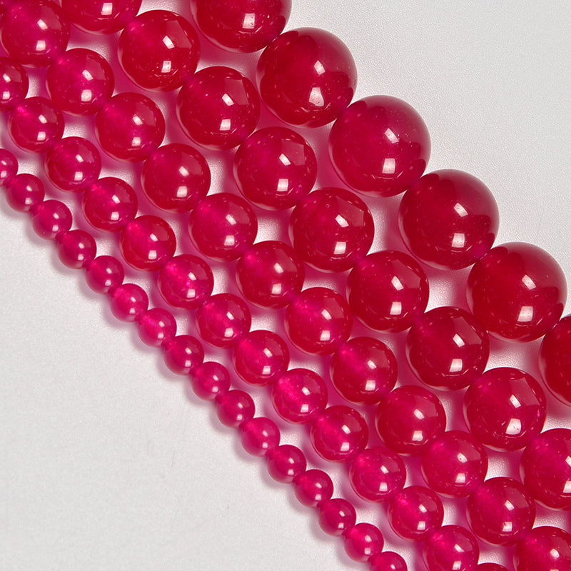 Amaranth Dyed Jade Smooth Round Loose Beads 4mm-12mm - 15" Strand