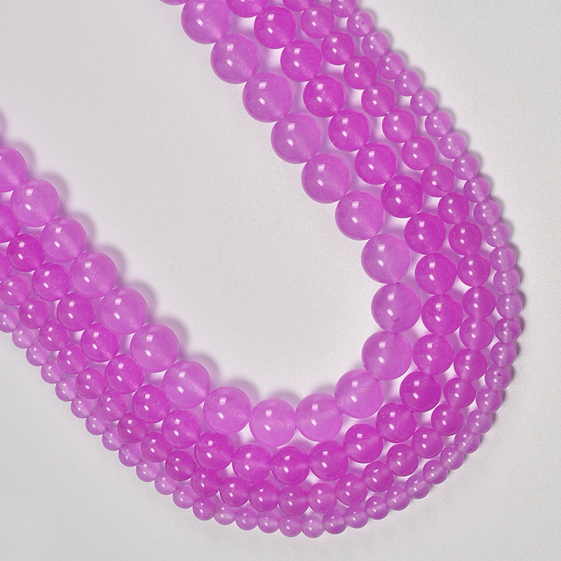 Pink Purple Dyed Jade Smooth Round Loose Beads 6mm-12mm - 15" Strand