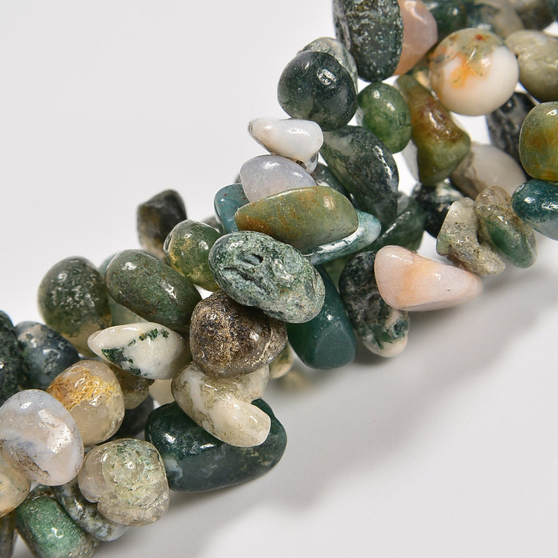 Moss Agate Smooth Loose Chips Beads 7-8mm - 34" Strand