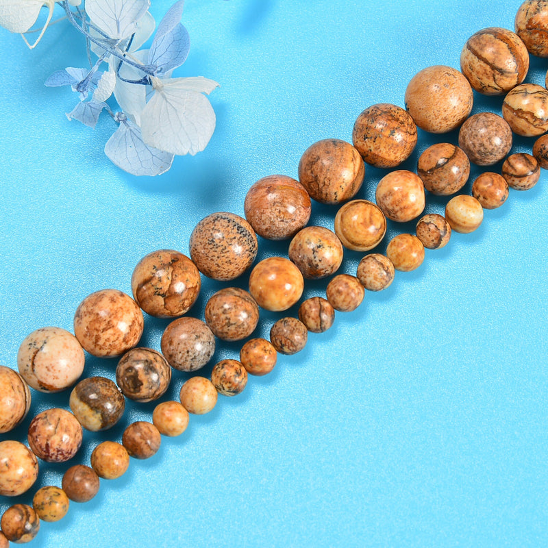 Picture Jasper Smooth Round Loose Beads 4mm-10mm - 15" Strand