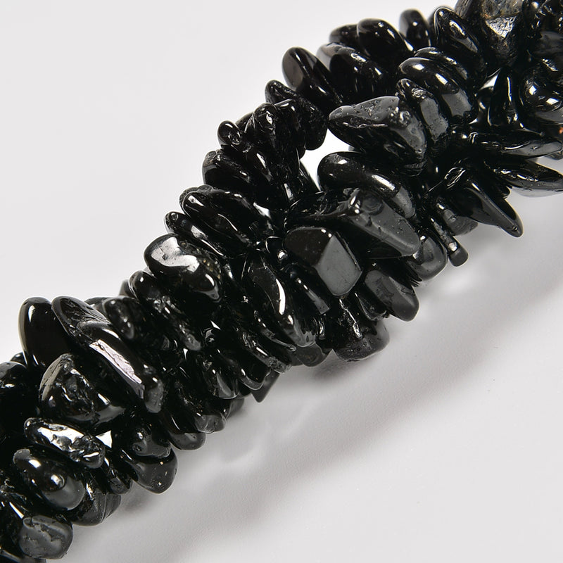 Black Tourmaline Smooth Loose Chips Beads 7-8mm - 34" Strand