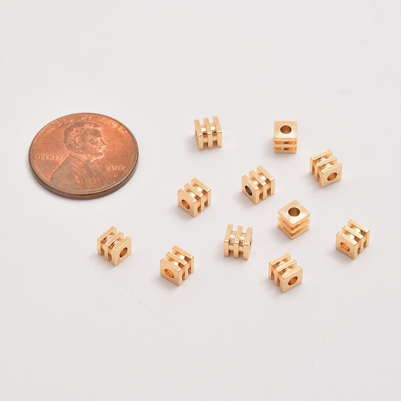 4mm Gold Carved Cube Beads, Spacer Beads, Rondelle Bead Accents, Bead Accessories Jewelry Making DIY Bracelets Necklaces