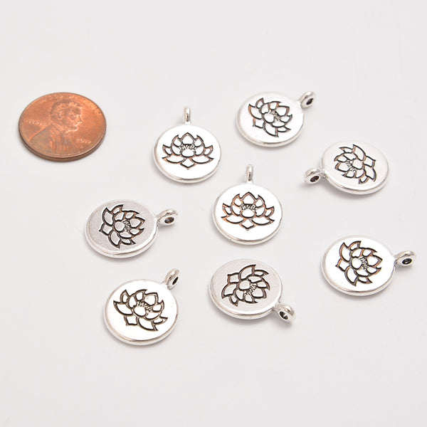 15mm Silver Lotus Flower Charm Tag with Bail Loop, Spacer Beads, Rondelle Bead, Bead Accessories Jewelry Making DIY Bracelets Necklaces