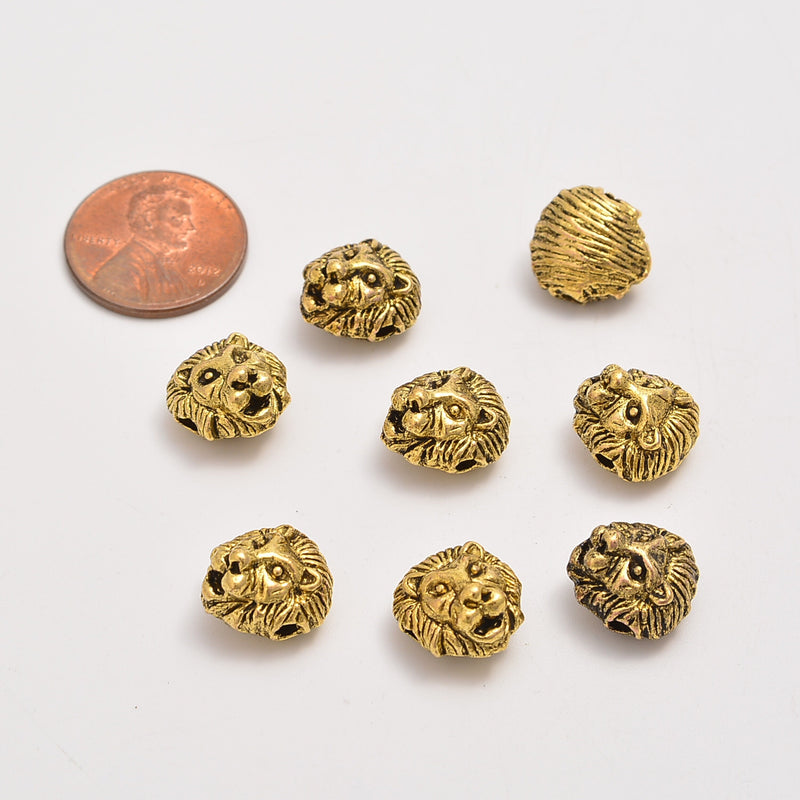 12mm Brass Lion Head Beads, Spacer Beads, Rondelle Bead Accents, Bead Accessories Jewelry Making DIY Bracelets Necklaces