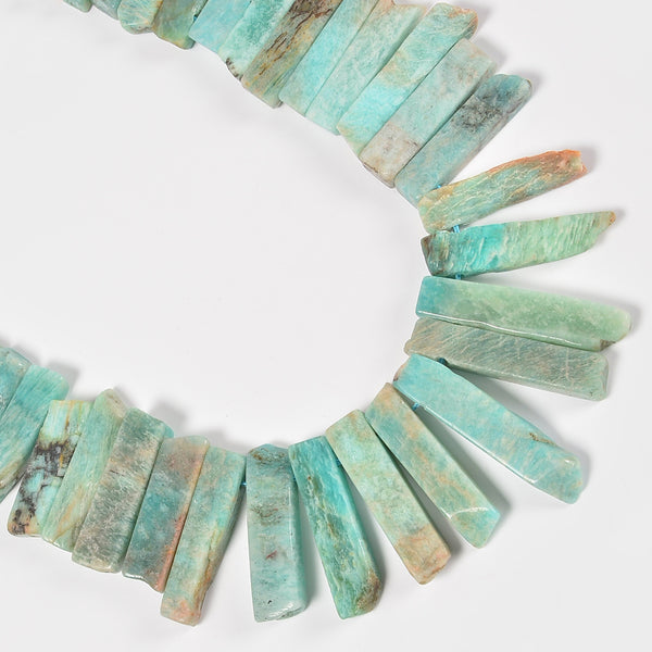 Green Amazonite Graduated Crystal Slice Stick Points Loose Beads 25-40mm - 15.5" Strand