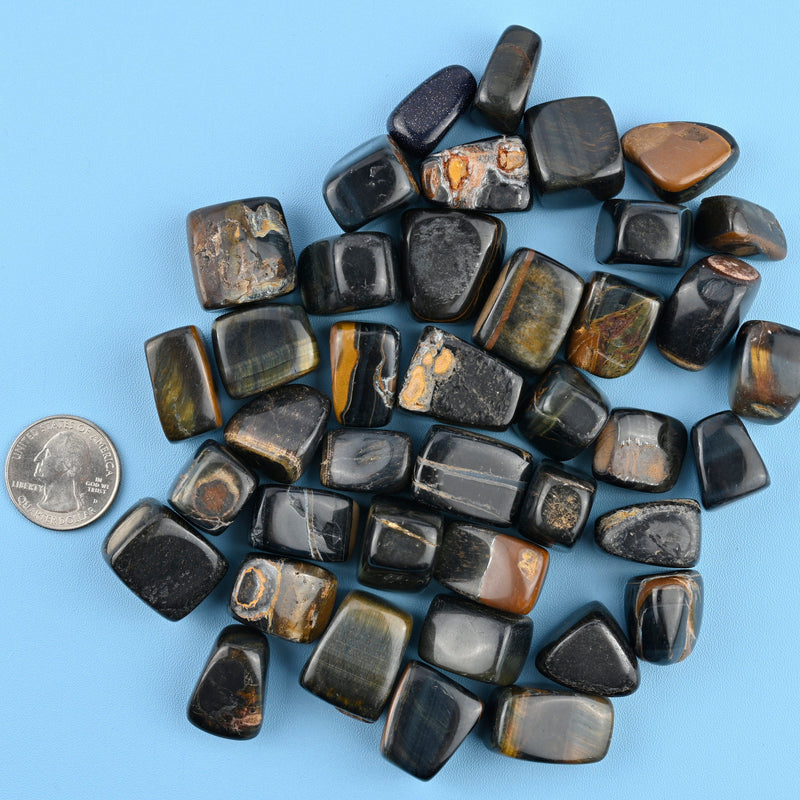 Yellow Blue Tiger's Eye Tumbled Stones Gemstone Crystal 20-30mm, Healing Crystals, Medium Size Stones