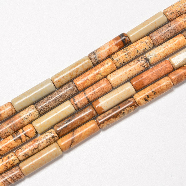 Picture Jasper Smooth Cylinder Tube Loose Beads 4x13mm - 15" Strand