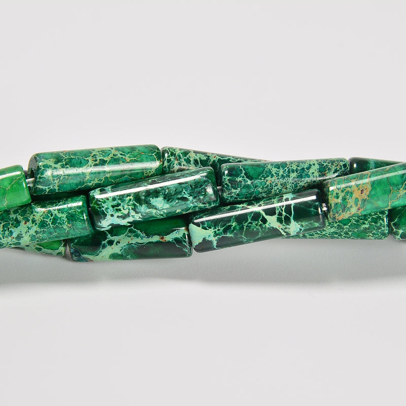Dark Green Sea Sediment Imperial Jasper Smooth Cylinder Tube Loose Beads 4x13mm - 15" Strand