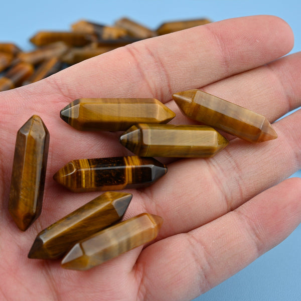 5 pieces of Random Tiger Eye Points Crytal, No Hole, Undrilled Natural Tiger Eye Double Pointed Gemstone, For Wrapped Pendants Making.