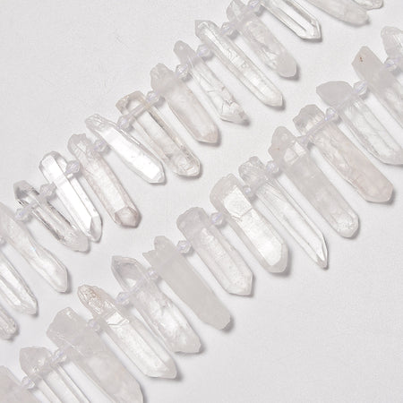 Clear Quartz Smooth Top Drilled Graduated Crystal Stick Points Loose Beads 25-30mm, 35-40mm - 15.5" Strand