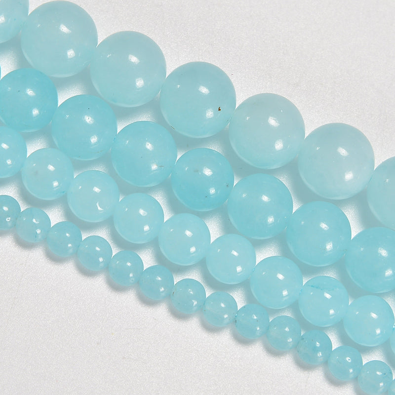 Aqua Dyed Quartz Smooth Round Loose Beads 4mm-10mm - 15" Strand
