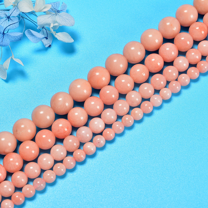 Pink Opal Dyed Jade Smooth Round Loose Beads 6mm-12mm - 15" Strand