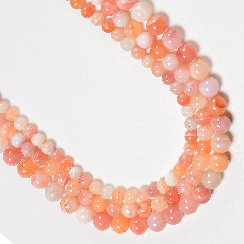 Pink Botswana Agate Smooth Round Loose Beads 6mm-10mm - 15" Strand