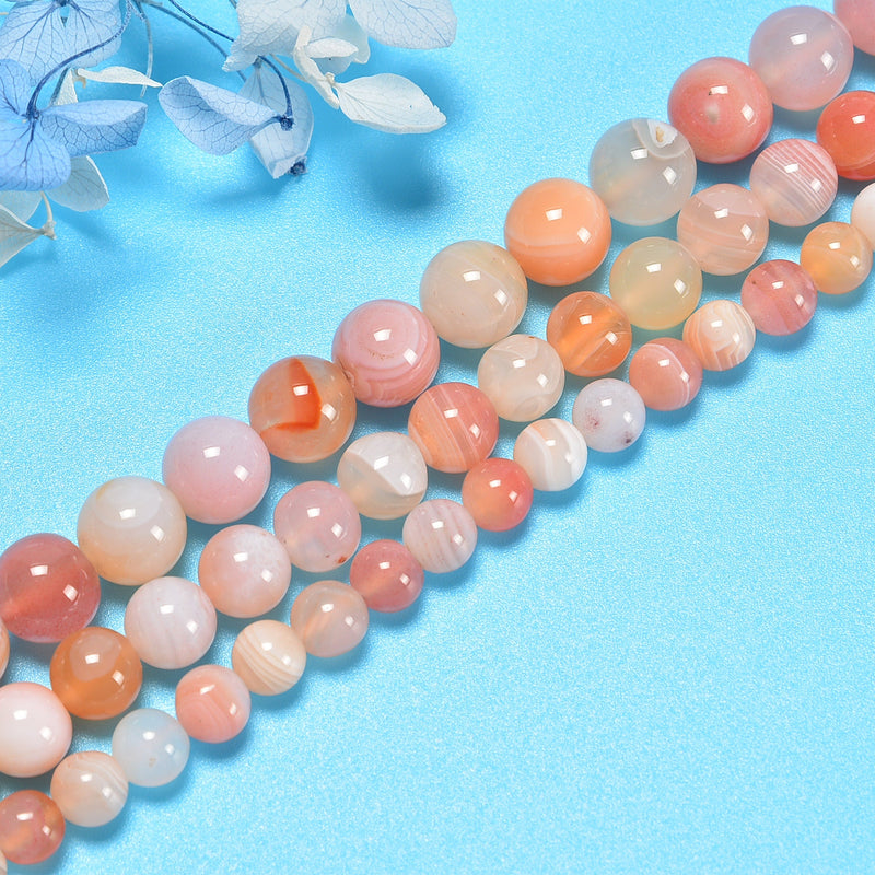Pink Botswana Agate Smooth Round Loose Beads 6mm-10mm - 15" Strand