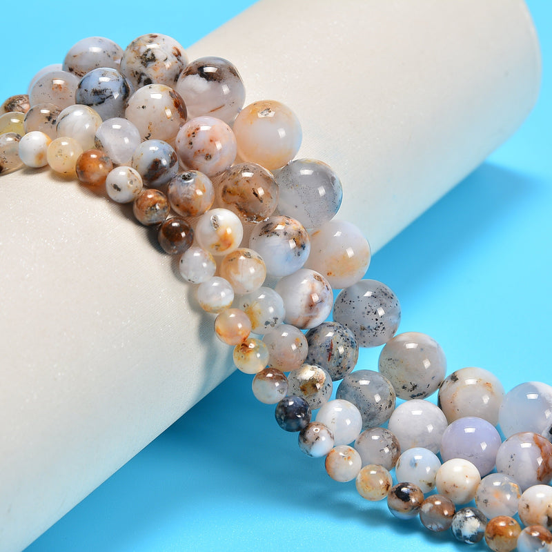 Multi White Opal Smooth Round Loose Beads 6mm-12mm - 15" Strand