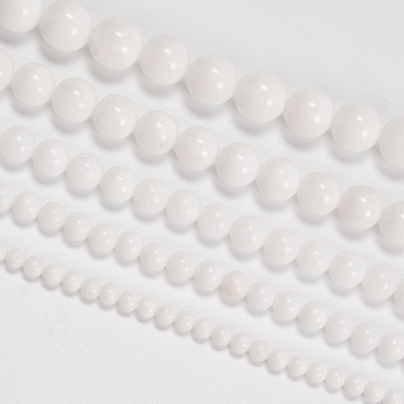 Ivory White Dyed Jade Smooth Round Loose Beads 4mm-12mm - 15" Strand