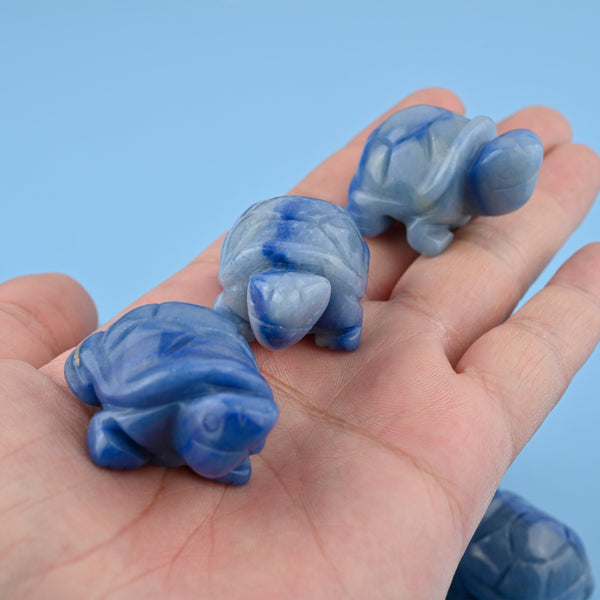 Cute Carved Tortoise Figurine, 1.5 inches Natural Blue Aventurine Turtle Gemstone, Turtle Crystal Decor.