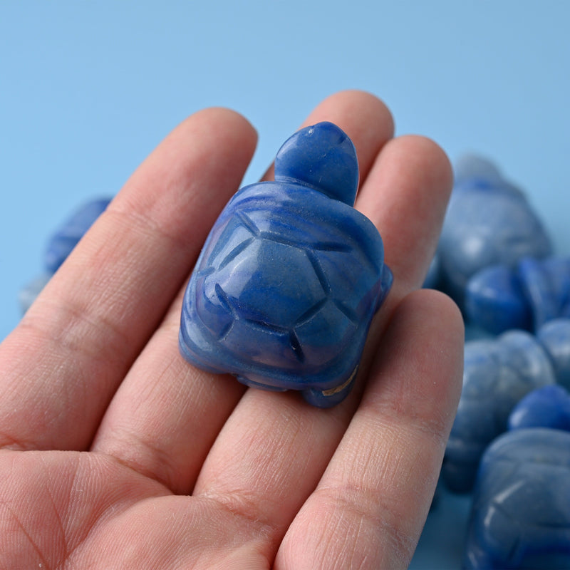 Cute Carved Tortoise Figurine, 1.5 inches Natural Blue Aventurine Turtle Gemstone, Turtle Crystal Decor.