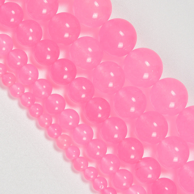 Dark Pink Dyed Jade Smooth Round Loose Beads 4mm-12mm - 15" Strand