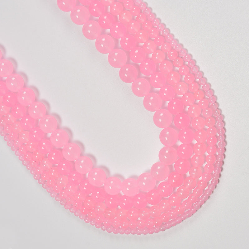 Light Pink Dyed Jade Smooth Round Loose Beads 4mm-12mm - 15" Strand