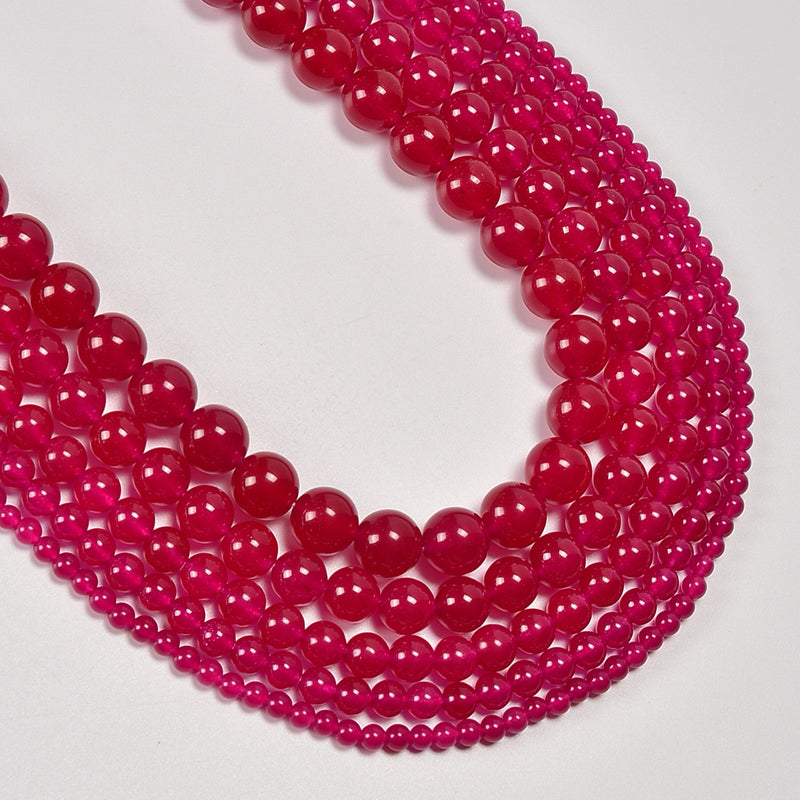 Amaranth Dyed Jade Smooth Round Loose Beads 4mm-12mm - 15" Strand