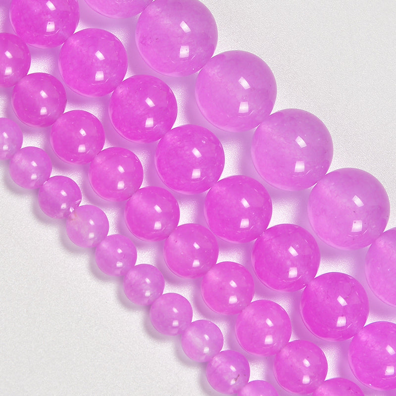 Pink Purple Dyed Jade Smooth Round Loose Beads 6mm-12mm - 15" Strand