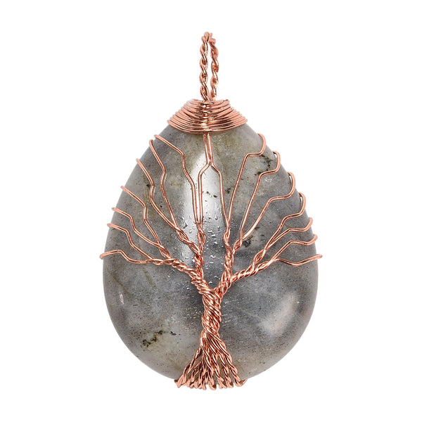 Labradorite 30x35mm Wire Wrapped Tree of Life Gemstone Drop Pendant Necklace Jewelry, Labradorite Drop Pendant