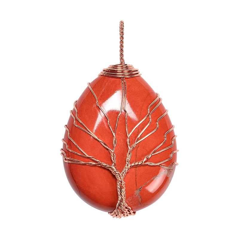 Red Jasper 30x35mm Wire Wrapped Tree of Life Gemstone Drop Pendant Necklace Jewelry, Red Jasper Drop Pendant