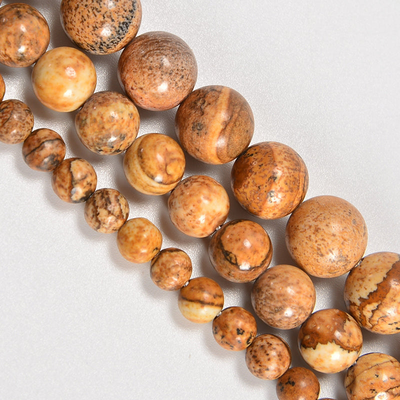 Picture Jasper Smooth Round Loose Beads 4mm-10mm - 15" Strand