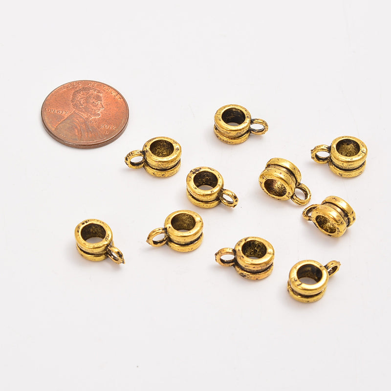 7mm Brass Cuff Tube Beads with Bail Loop Charm, Spacer Beads, Rondelle Bead Accents, Bead Accessories Jewelry Making DIY Bracelets Necklaces