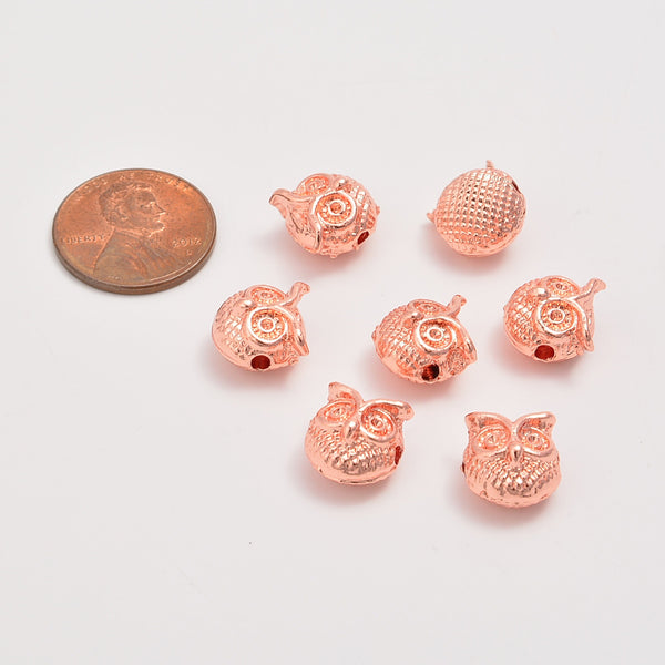 10mm Rose Gold Owl Head Beads, Spacer Beads, Rondelle Bead Accents, Bead Accessories Jewelry Making DIY Bracelets Necklaces