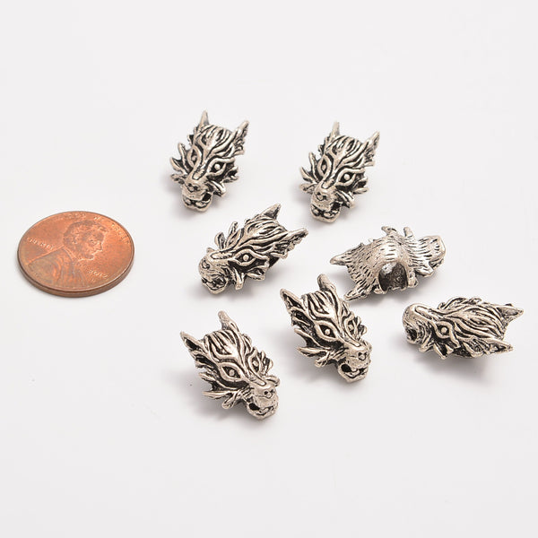 12.5mm Silver Tribal Wolf Head Beads, Spacer Beads, Rondelle Bead Accents, Bead Accessories Jewelry Making DIY Bracelets Necklaces