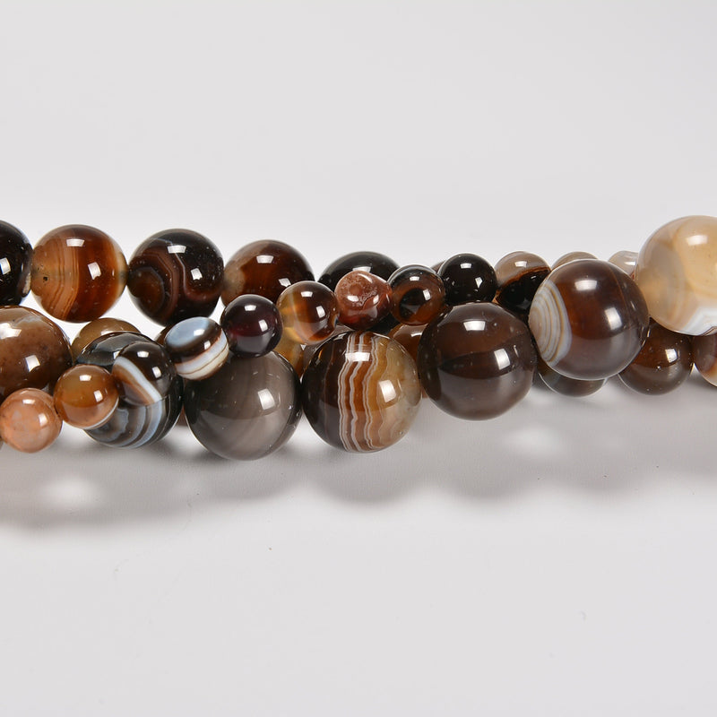 Dark Brown Stripe Agate Smooth Round Loose Beads 6mm-12mm - 15.5" Strand