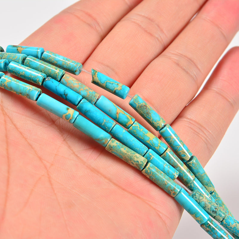 Blue Turquoise Sea Sediment Imperial Jasper Smooth Cylinder Tube Loose Beads 4x13mm - 15" Strand