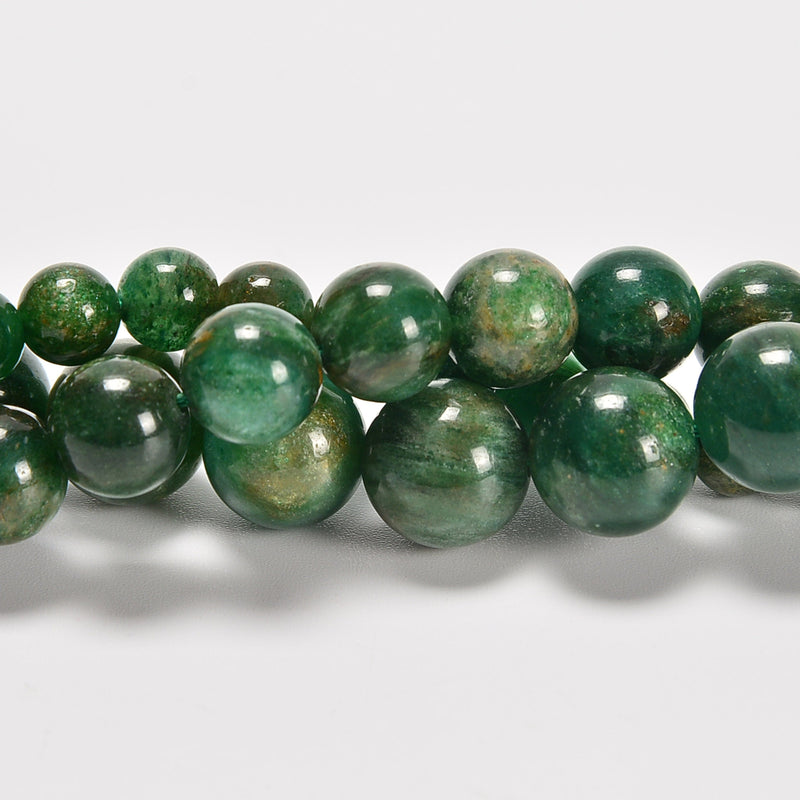 Natural Green Mica Smooth Round Loose Beads 6mm-10mm - 15" Strand