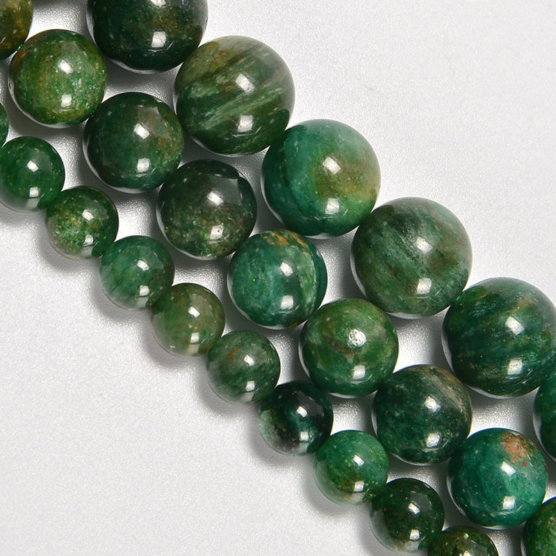 Natural Green Mica Smooth Round Loose Beads 6mm-10mm - 15" Strand