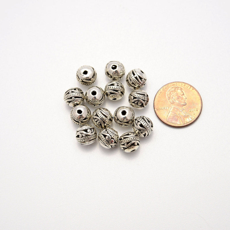 7.5mm Silver Hollow Filigree Swirls Round Beads, Spacer Beads, Rondelle Bead Accent, Bead Accessories Jewelry Making DIY Bracelets Necklaces