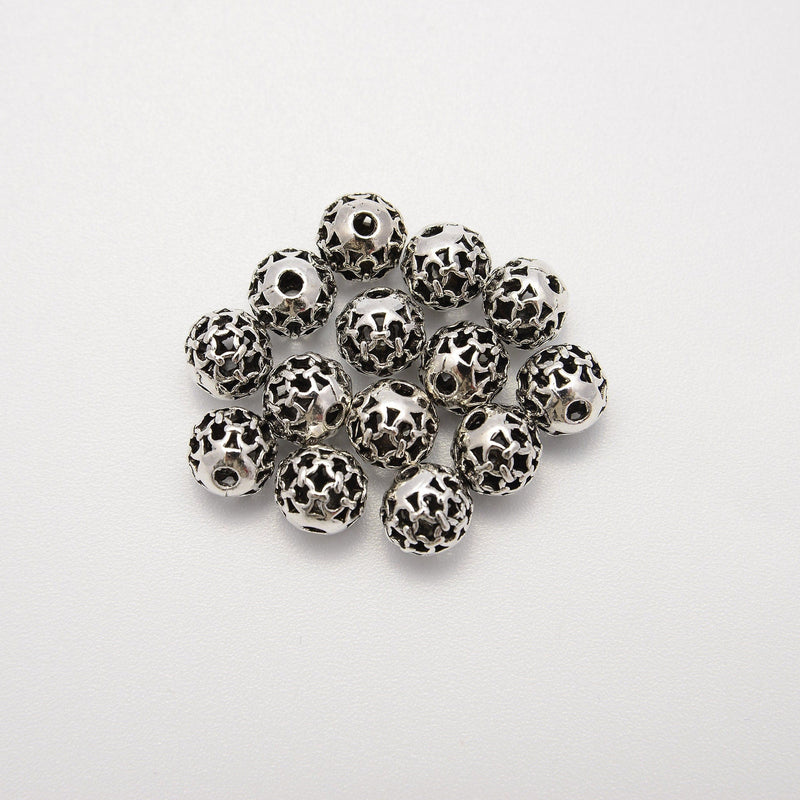 8mm Silver Hollow Interlocked Pattern Round Beads, Spacer Beads, Rondelle Beads, Bead Accessories Jewelry Making DIY Bracelets Necklaces